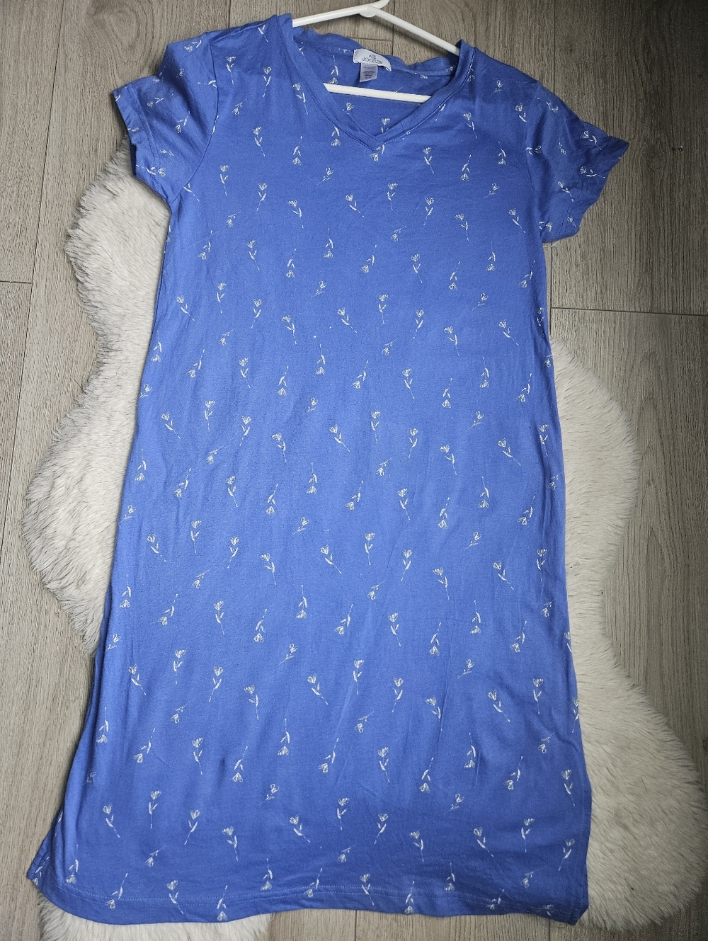 Jockey Women’s Blue Floral Nightgown Cotton Sleep Dress Short Sleeve Size S🔥